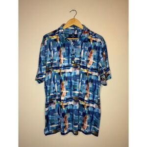 Tom Baine Golf Polo‎ Shirt Blue Abstract Print Performance XL